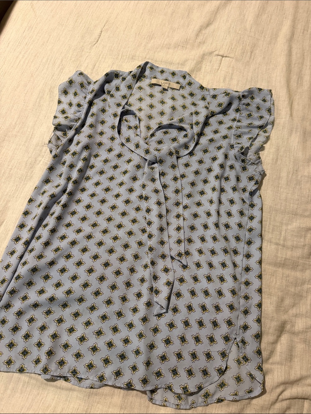 LOFT Pastel Blue Floral Medallion Top
